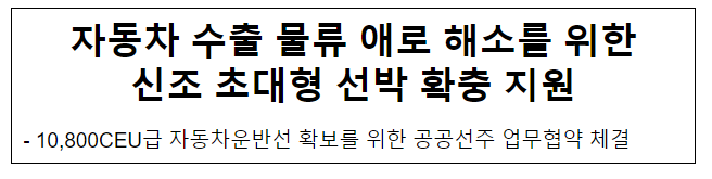 자동차 수출 물류 애로 해소를 위한 신조 초대형 선박 확충 지원 자동차 수출 물류 애로 해소를 위한 신조 초대형 선박 확충 지원