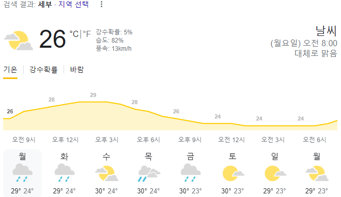  2024년 2월 5일 세부 날씨 올려드려요