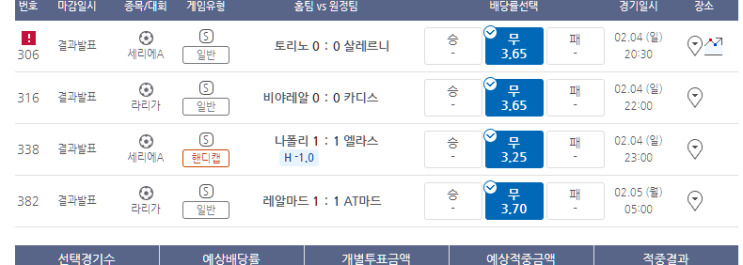 프로토 2/4일 일요일 경기 적중 및 한폴낙 프로토 2/4일 일요일 경기 적중 및 한폴낙