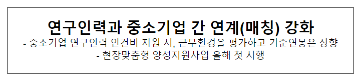 연구인력과 중소기업 간 연계(매칭) 강화 연구인력과 중소기업 간 연계(매칭) 강화