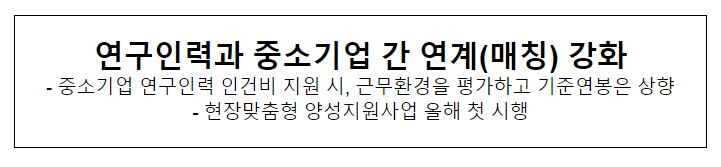 연구인력과 중소기업 간 연계(매칭) 강화