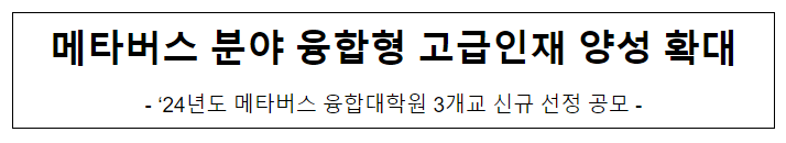 2024년도 메타버스 융합대학원 3개교 신규 선정 공모 2024년도 메타버스 융합대학원 3개교 신규 선정 공모