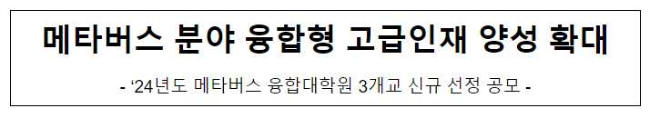 2024년도 메타버스 융합대학원 3개교 신규 선정 공모