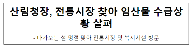 산림청장, 전통시장 찾아 임산물 수급상황 살펴 산림청장, 전통시장 찾아 임산물 수급상황 살펴