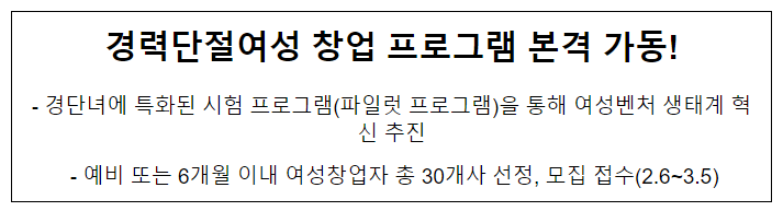 경력단절여성 창업 프로그램 본격 가동!