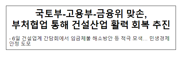 국토부-고용부-금융위 맞손, 부처협업 통해 건설산업 활력 회복 추진