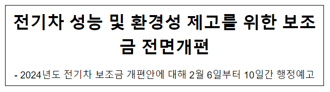 전기차 성능 및 환경성 제고를 위한 보조금 전면개편 전기차 성능 및 환경성 제고를 위한 보조금 전면개편