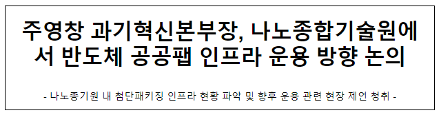 주영창 과기혁신본부장, 나노종합기술원에서 반도체 공공팹 인프라 운용 방향 논의 주영창 과기혁신본부장, 나노종합기술원에서 반도체 공공팹 인프라 운용 방향 논의