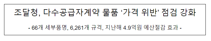 조달청, 다수공급자계약 물품 ‘가격 위반’ 점검 강화 조달청, 다수공급자계약 물품 ‘가격 위반’ 점검 강화