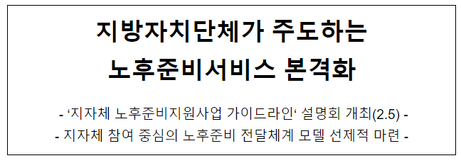 지방자치단체가 주도하는 노후준비서비스 본격화 지방자치단체가 주도하는 노후준비서비스 본격화