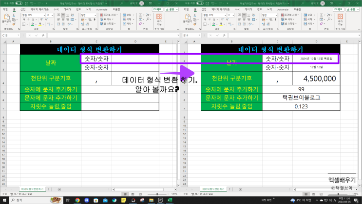  엑셀 배우기 입문 왕초보 시리즈 6 데이터 형식을 알아보자