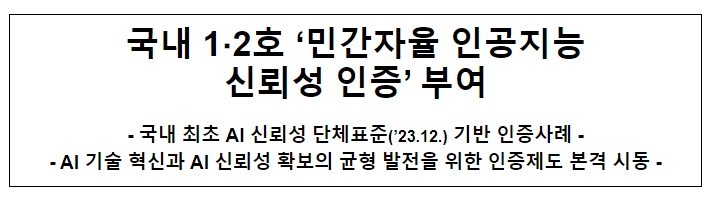 과기정통부, 국내 1·2호 ‘민간자율 인공지능 신뢰성 인증’ 부여