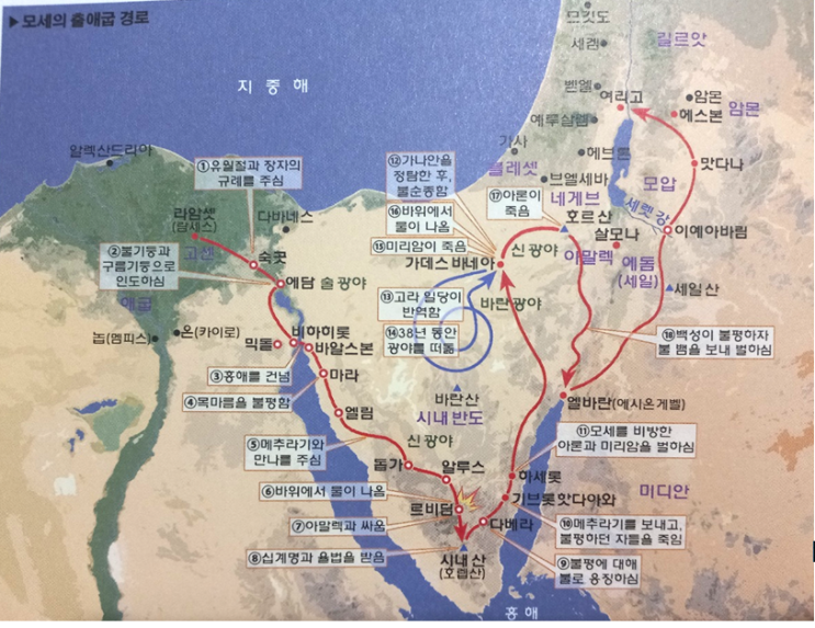  구약/모세오경/출애굽기] 출애굽하여 시내산까지 여정 (이동 3개월 + 정착 10개월)