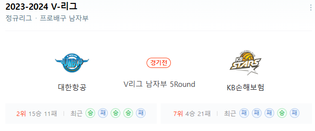  2월 7일 대한항공  KB손해보험 V리그배구