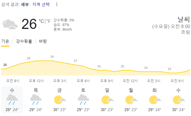  2024년 2월 7일 세부 날씨 올려드려요