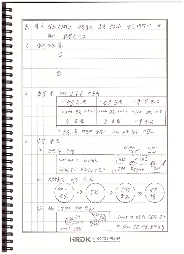  132회 건축시공기술사 4교시 서술 복기 - 철근콘크리트의 균열 원인과 방지대책에 대하여 설명하시