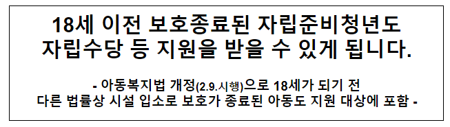 18세 이전 보호종료된 자립준비청년도 자립수당 등 지원을 받을 수 있게 됩니다.