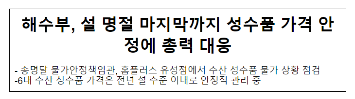 해수부, 설 명절 마지막까지 성수품 가격 안정에 총력 대응