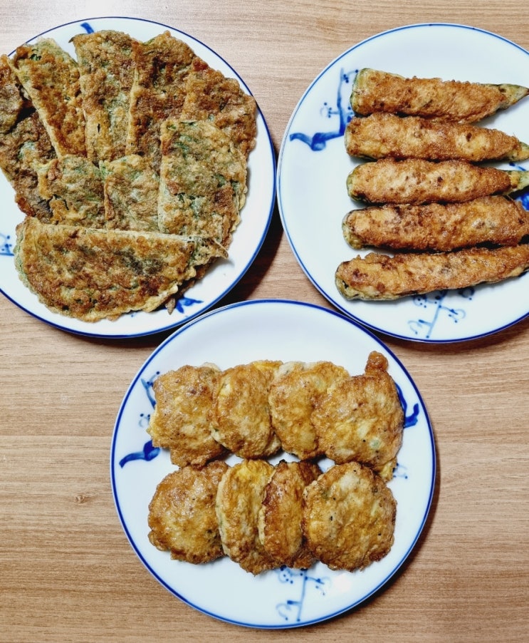  명절전 만들기 돼지고기 동그랑땡 만들기 고추전 깻잎전 전부치기