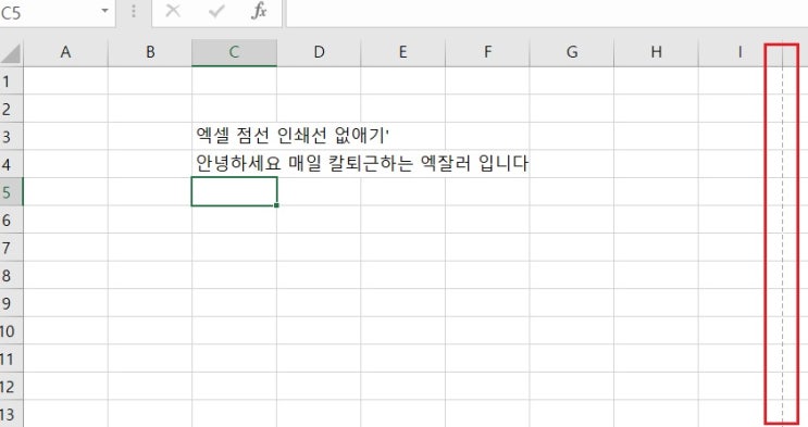 엑셀 점선(인쇄선) 없애기, 눈금선 색상 변경하기