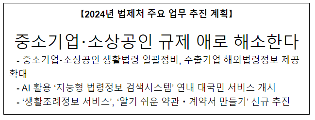 【2024년 법제처 주요 업무 추진 계획】중소기업・소상공인 규제 애로 해소한다 【2024년 법제처 주요 업무 추진 계획】중소기업・소상공인 규제 애로 해소한다