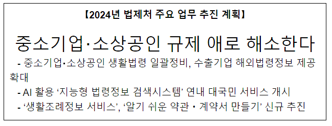 【2024년 법제처 주요 업무 추진 계획】중소기업･소상공인 규제 애로 해소한다