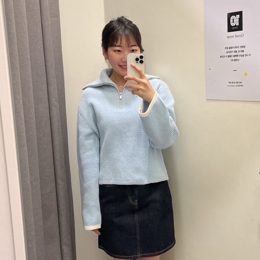  탑텐  봄 신상 세일 데님 스커트와 하프 집업으로 코디하기