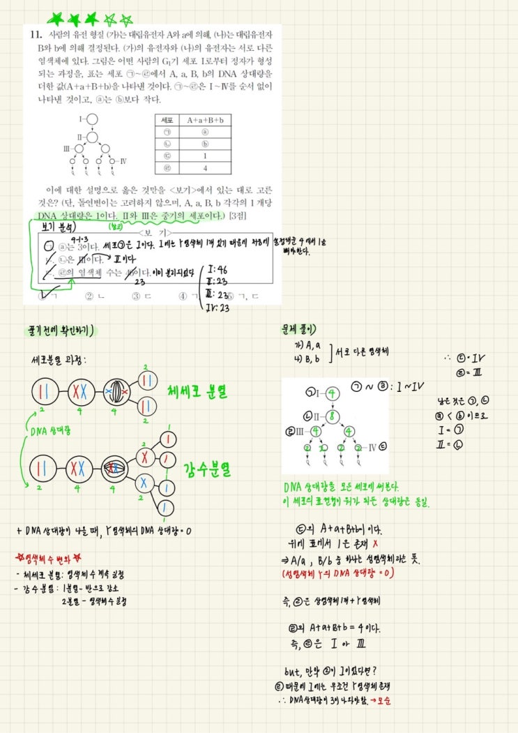  내 점수를 바꿀 100가지 생1 문제  - 11제(2024학년도 9월 11번)