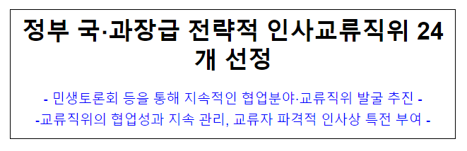 (관계부처 합동) 정부 국과장급 전략적 인사교류직위 24개 선정 (관계부처 합동) 정부 국과장급 전략적 인사교류직위 24개 선정