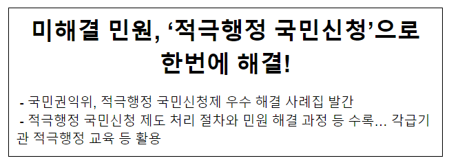 미해결 민원, ‘적극행정 국민신청’으로 한번에 해결! 미해결 민원, ‘적극행정 국민신청’으로 한번에 해결!