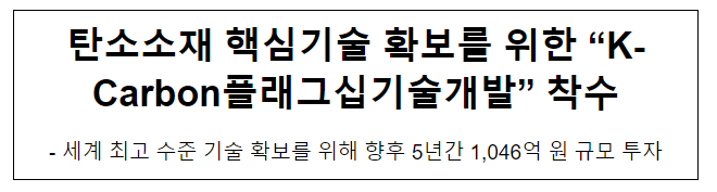 탄소소재 핵심기술 확보를 위한 “K-Carbon플래그십기술개발” 착수 탄소소재 핵심기술 확보를 위한 “K-Carbon플래그십기술개발” 착수