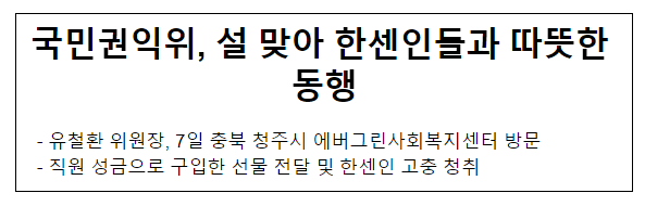 국민권익위, 설 맞아 한센인들과 따뜻한 동행 국민권익위, 설 맞아 한센인들과 따뜻한 동행