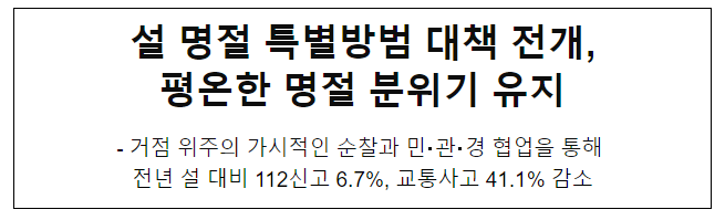설 명절 특별방범 대책 전개, 평온한 명절 분위기 유지 설 명절 특별방범 대책 전개, 평온한 명절 분위기 유지