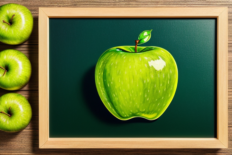 [Ai Greem] 사물_과일 031: 사과, 초록 사과, 청사과, 상업적으로 사용 가능한 칠판 배경의 청사과 무료 이미지, 썸네일용 청사과 무료 이미지