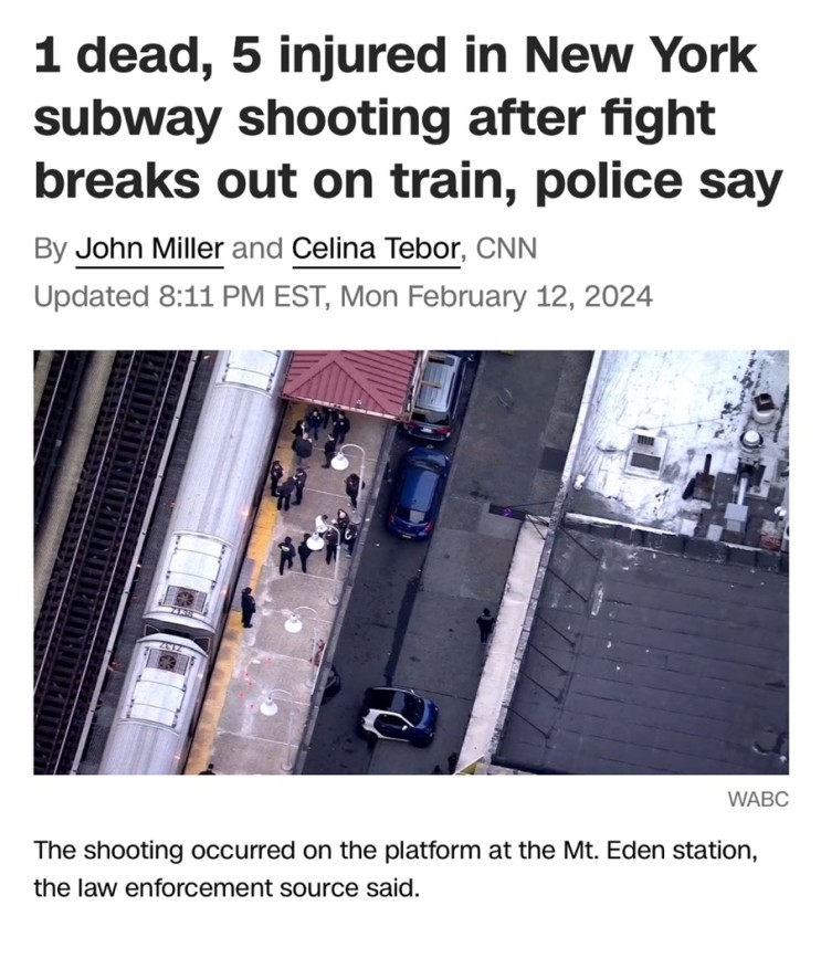뉴욕 지하철서 총격..1명 <b>사망 5명 부상</b>