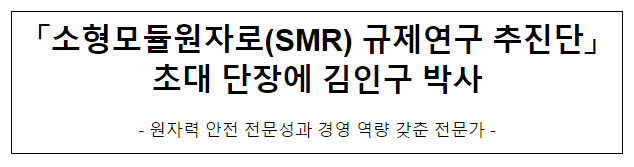 「소형모듈원자로(SMR) 규제연구 추진단」 초대 단장에 김인구 박사