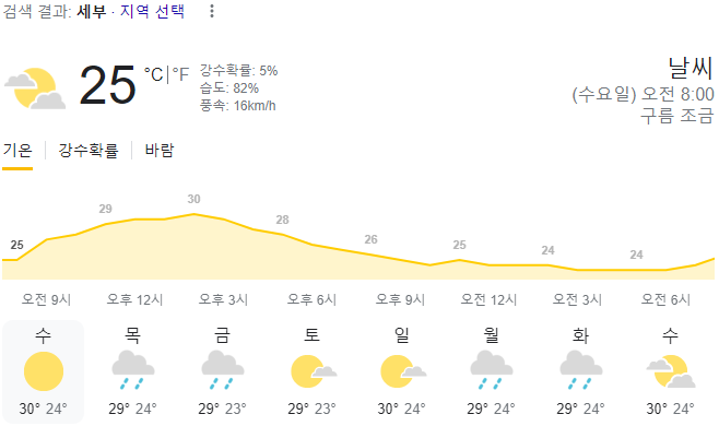  2024년 2월 14일 세부 날씨 올려드려요