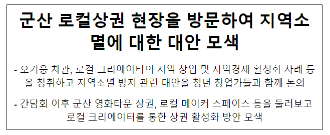 군산 로컬상권 현장을 방문하여 지역소멸에 대한 대안 모색