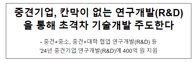 중견기업, 칸막이 없는 연구개발(R&D)을 통해 초격차 기술개발 주도한다