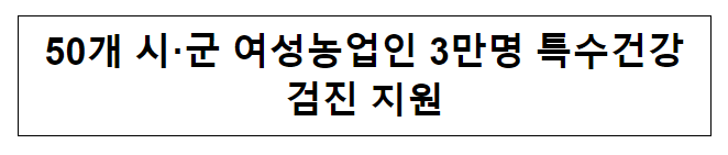 50개 시·군 여성농업인 3만명 특수건강검진 지원