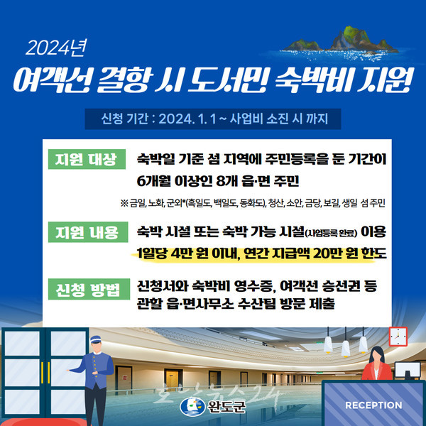  완도군, 2024년 여객선 결항 시 도서 주민 숙박비 1일당 4만 원 지원