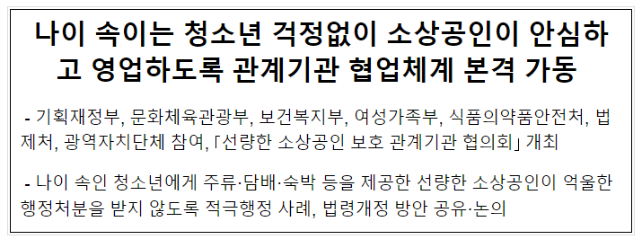 나이 속이는 청소년 걱정없이 소상공인이 안심하고 영업하도록 관계기관 협업체계 본격 가동 나이 속이는 청소년 걱정없이 소상공인이 안심하고 영업하도록 관계기관 협업체계 본격 가동