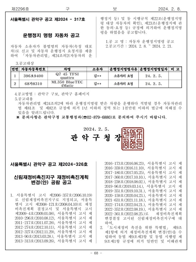  신림재정비촉진지구 재정비촉진계획 변경(안) 공람 공고