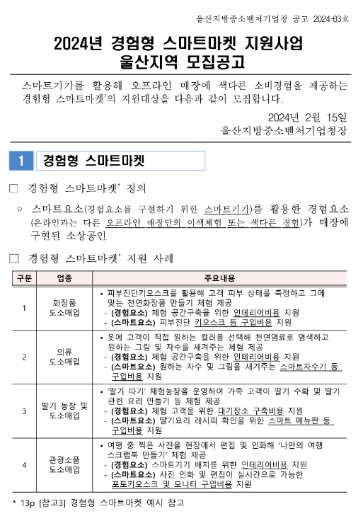 [울산] 2024년 경험형 스마트마켓 지원사업 모집 공고