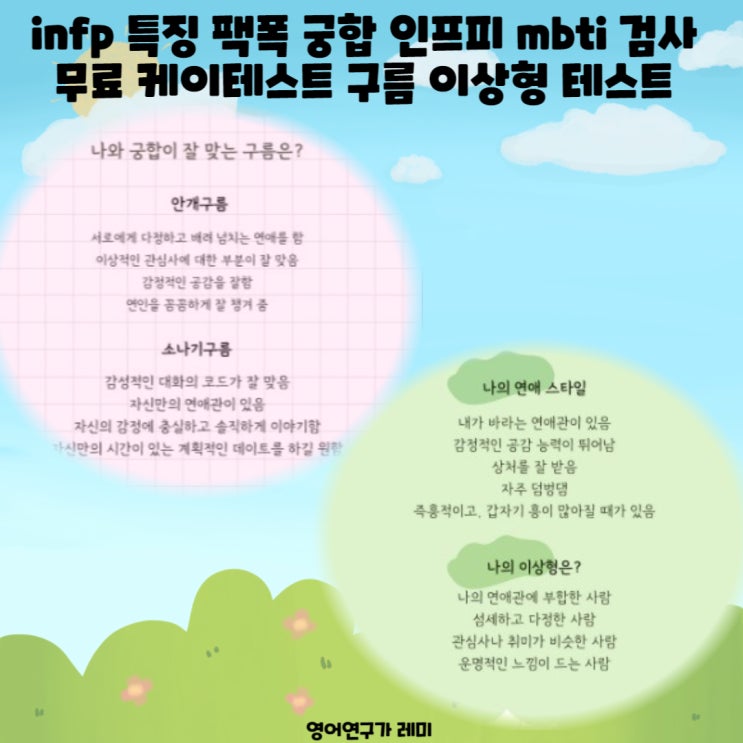 infp 특징 팩폭 궁합 인프피 mbti 검사 무료 케이테스트 구름 이상형 테스트