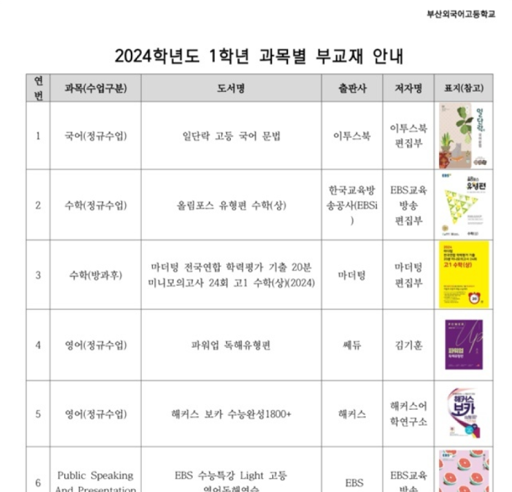 부산외고 부교재 최종선정