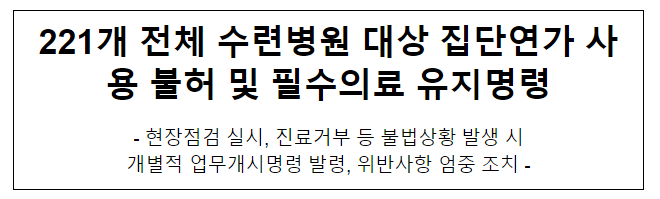 221개 전체 수련병원 대상 집단연가 사용 불허 및 필수의료 유지명령