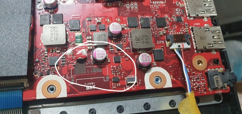 asus 노트북 사설 수리 배터리 커넥터 뜯겨져 나감 g731gv 메인보드 기판 훼손 복구