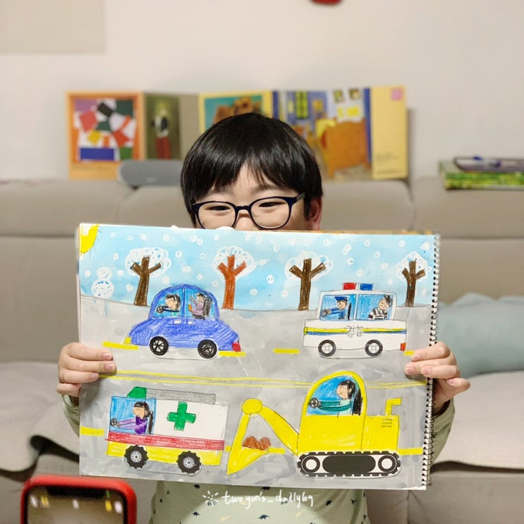  부평구 미술학원 초등 방문미술로 다양하게 그려본 겨울풍경 그림