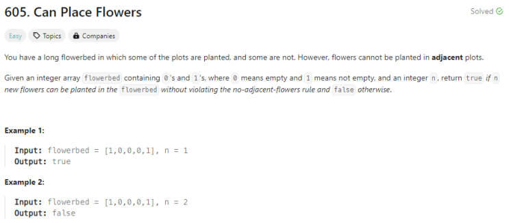  [Python] 리트코드 605. Can Place Flowers (그리디)